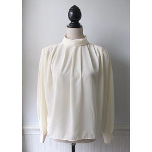 Vintage 80s Helene St. Marie High Neck Cream Blouse Long Sleeve Size 12